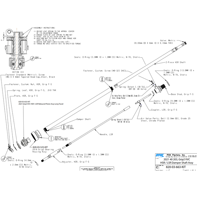 FOX 820-03-663-KIT SS 2021 40 203 GRIP2 VVC Damp Shaft Assy