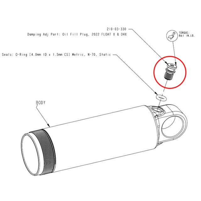FOX 210-03-330 Dampin Adj Part Oil Fill Plug 22 Float X&DHX