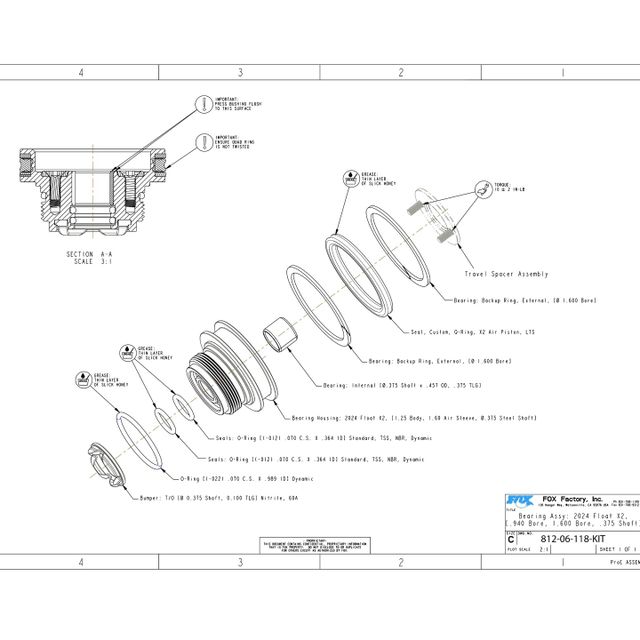 FOX 812-06-118-KIT SS Bearing Assy2024 Float X2 940 Bore, 1.600 Bore, .375 Shaft]