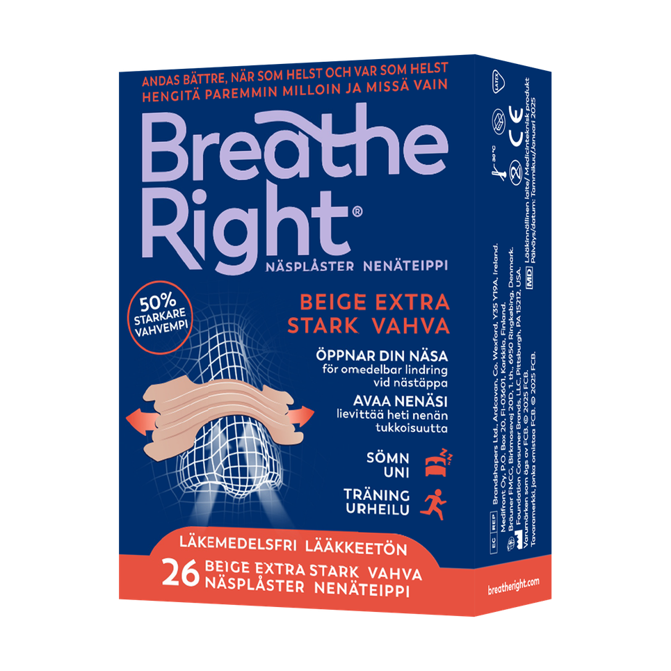 Breathe Right Extra Vahva nenäteippi – helpompi hengitys ilman lääkkeitä