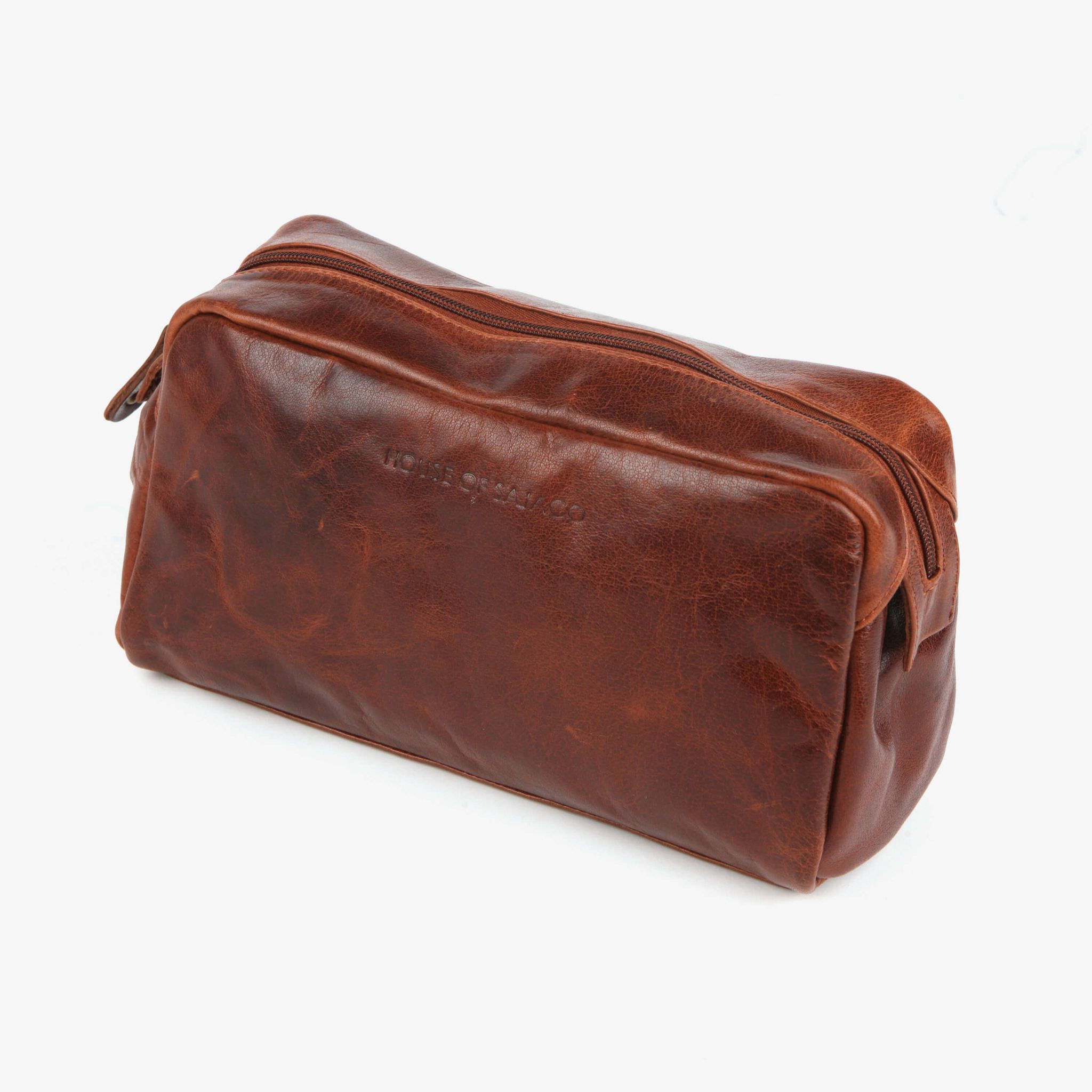 Toalettmappe skinn - Cognac