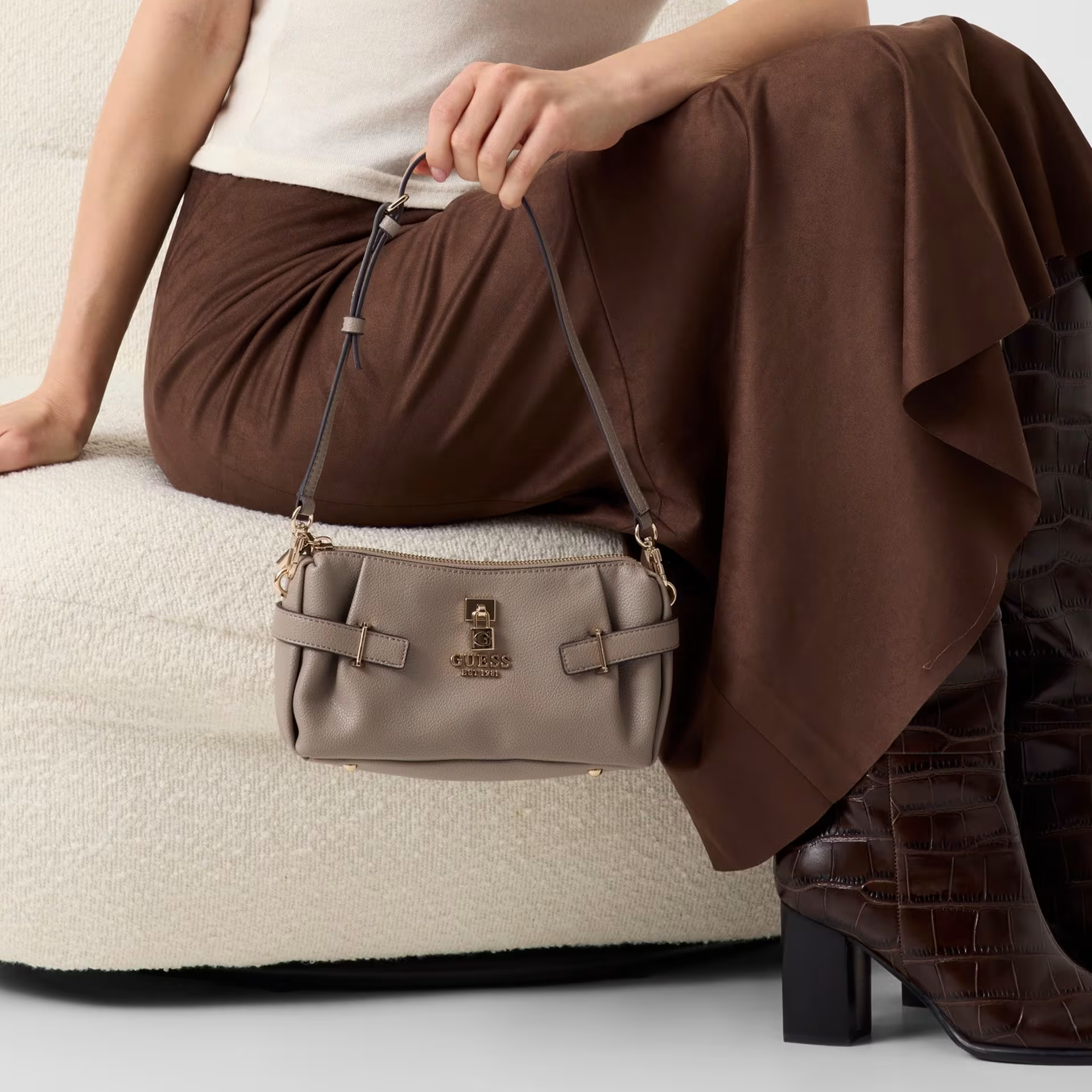 Yesba mini top zip veske - Dark taupe