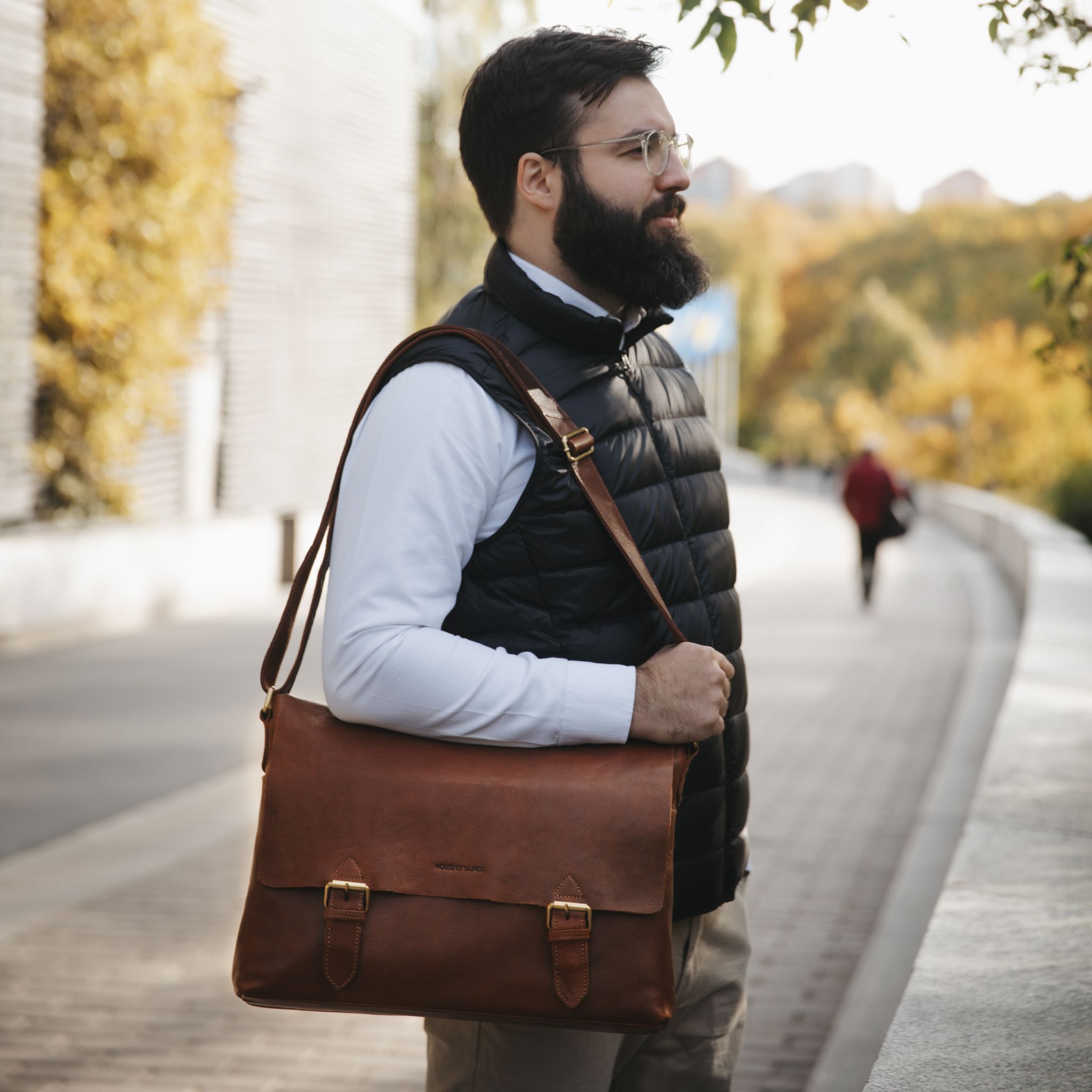 Veske Flapbag Large skinn - Cognac