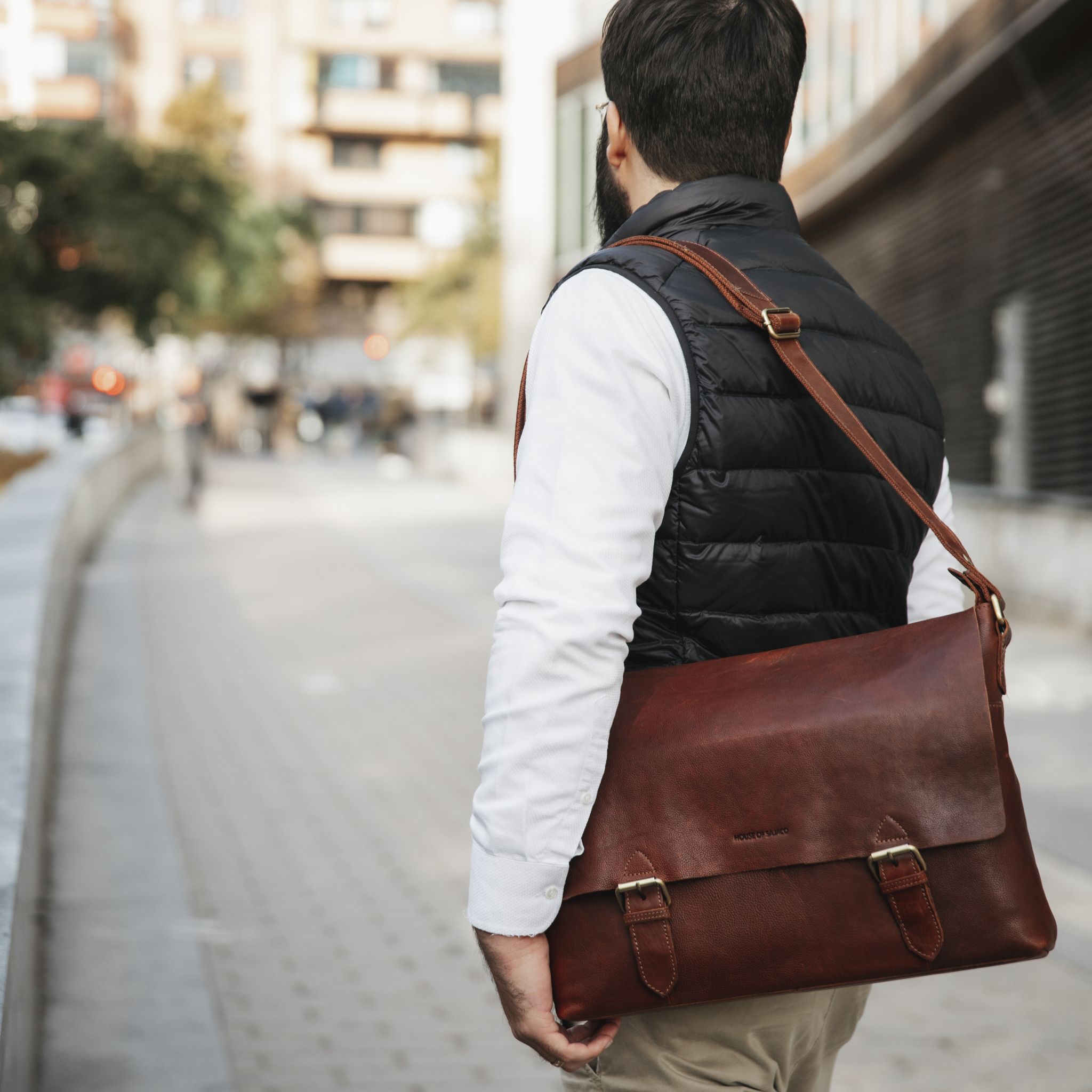Veske Flapbag Large skinn - Cognac