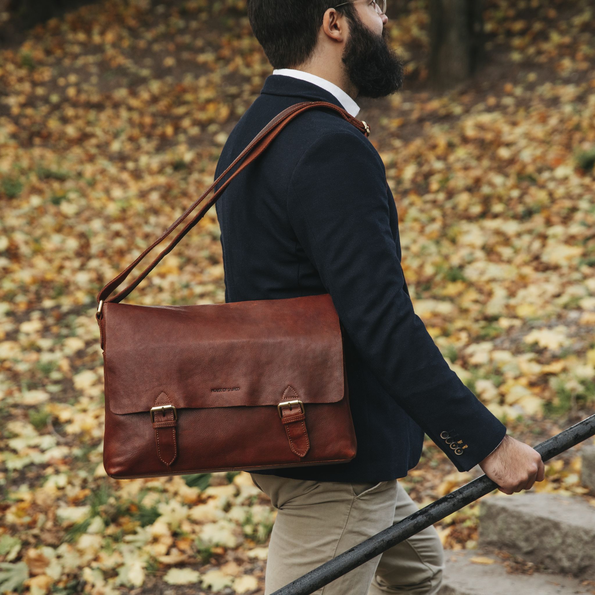 Veske Flapbag Large skinn - Cognac