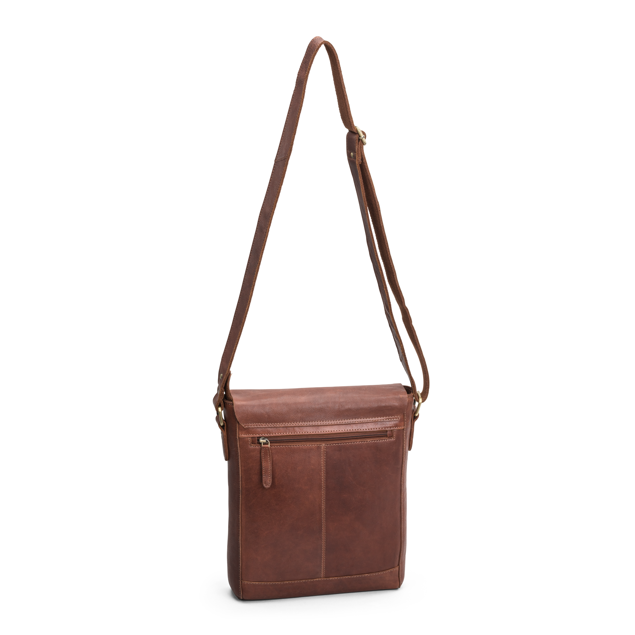 Oxford flap bag 13" i skinn - Cognac