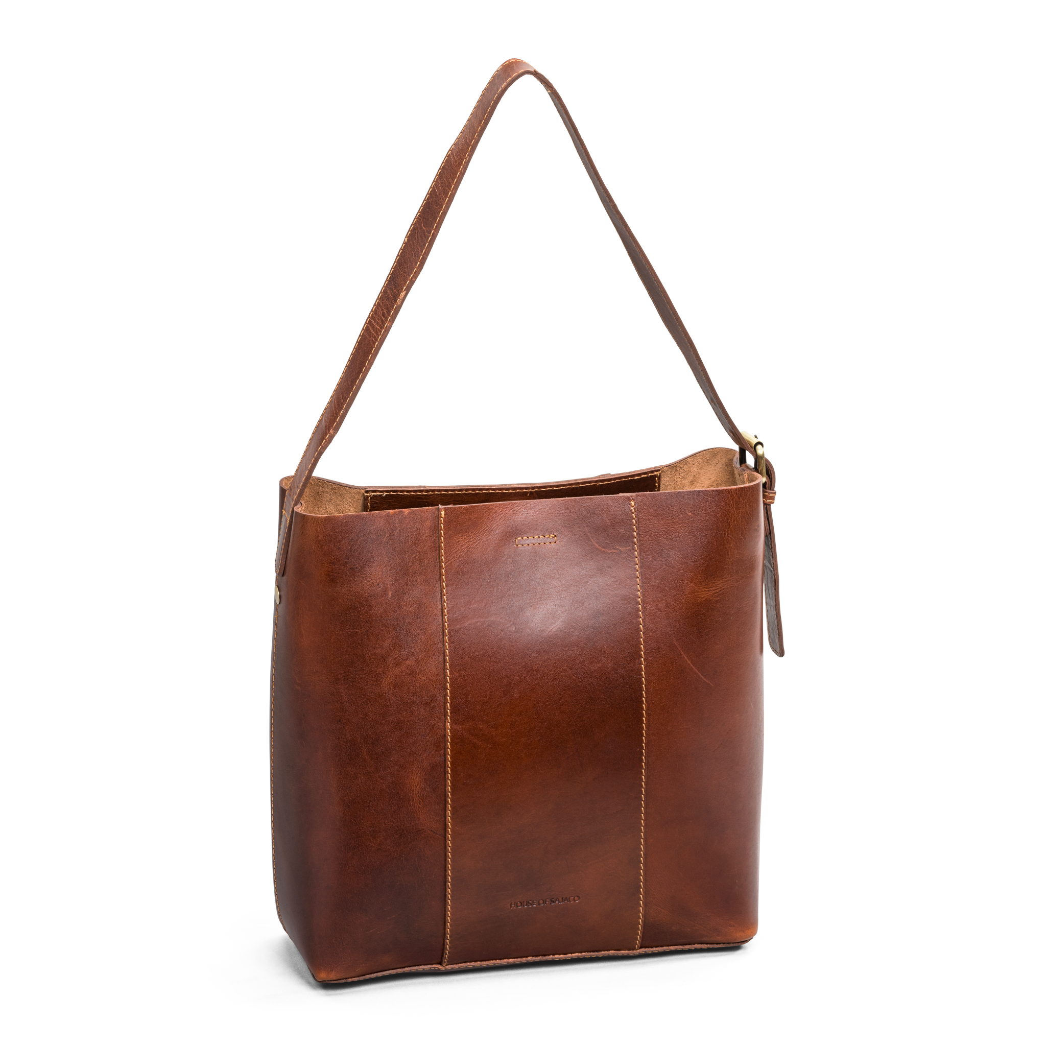 Bucket bag i skinn - Cognac
