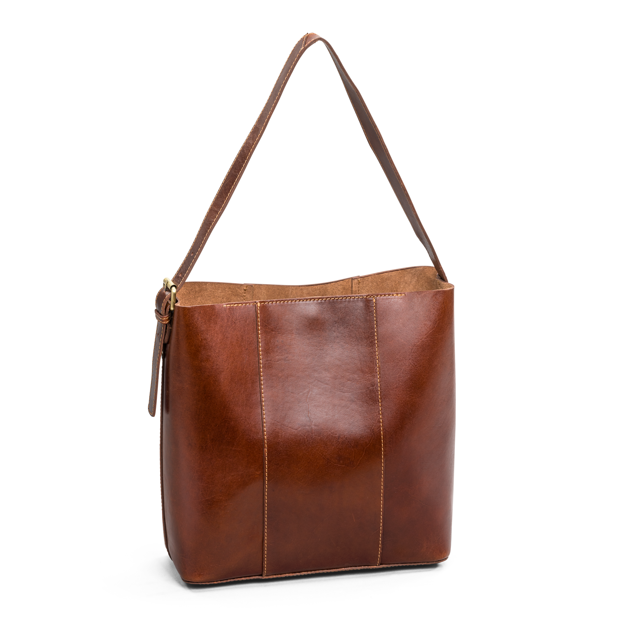 Bucket bag i skinn - Cognac