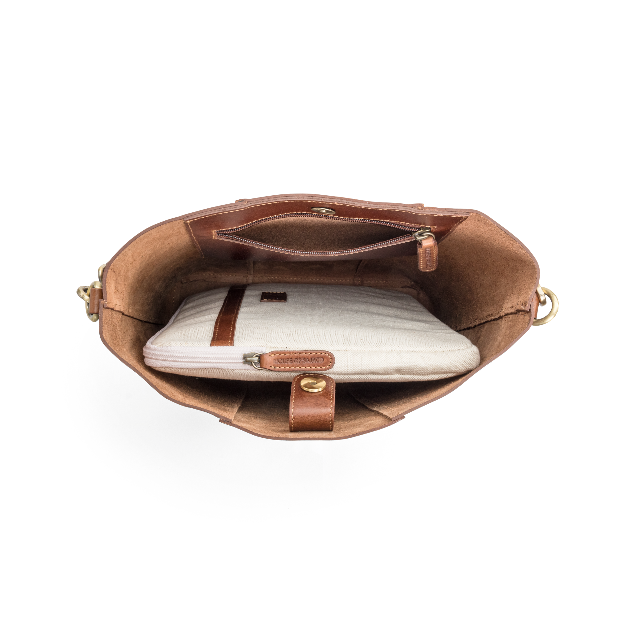 Bucket bag 16" i skinn - Cognac