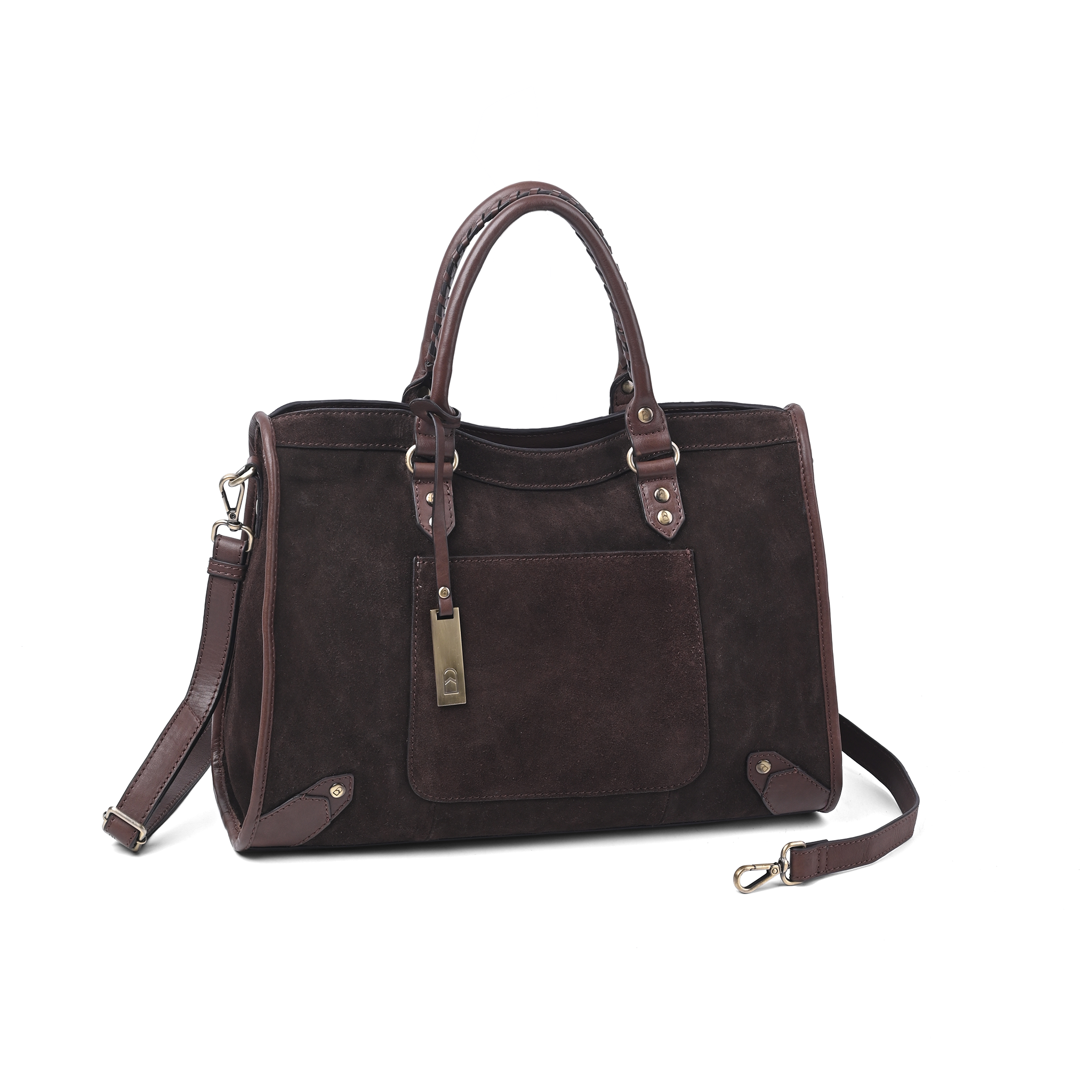 Vintage Look tote bag i skinn - Mørk brun