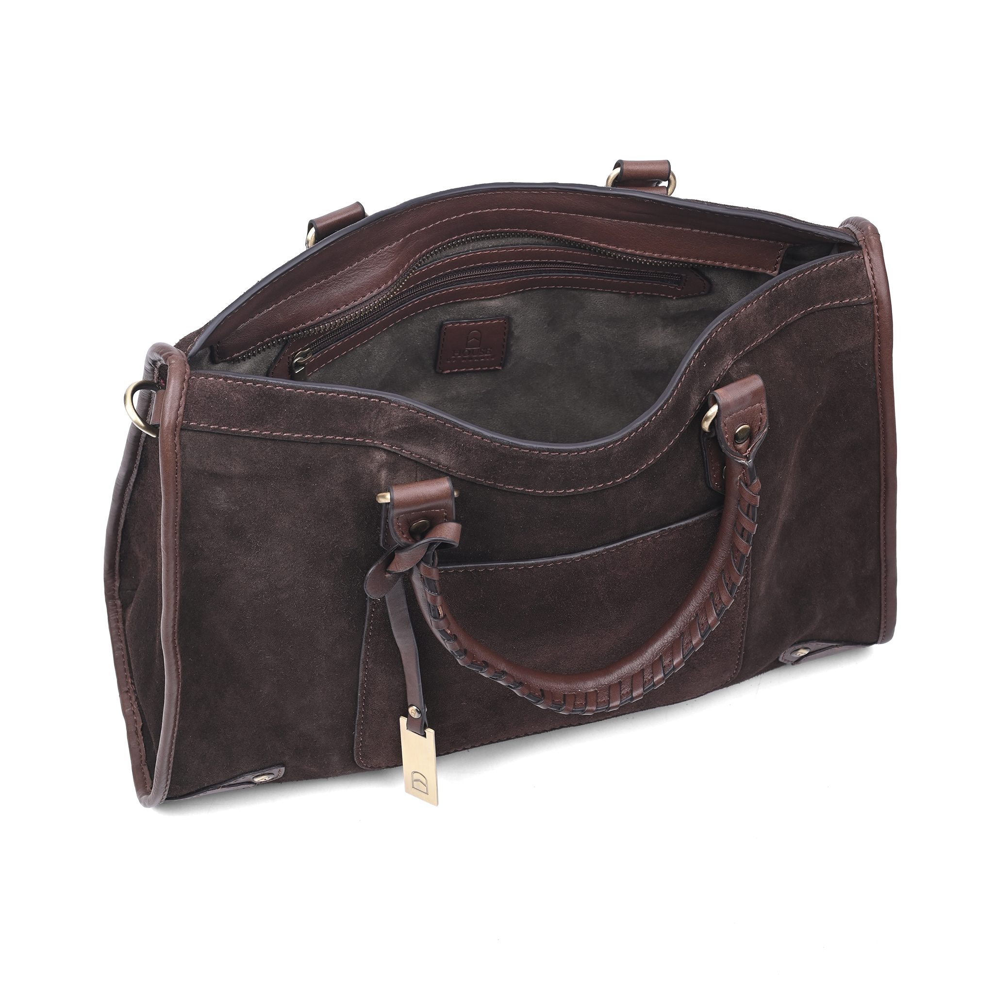 Vintage Look tote bag i skinn - Mørk brun