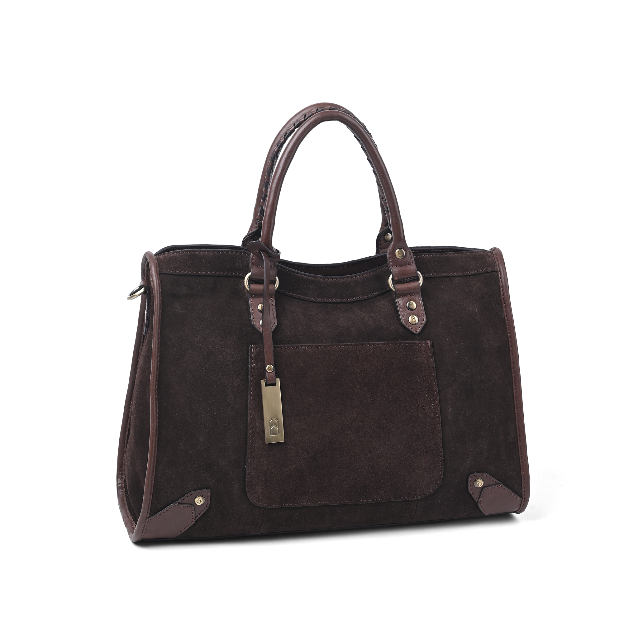 Vintage Look tote bag i skinn - Mørk brun