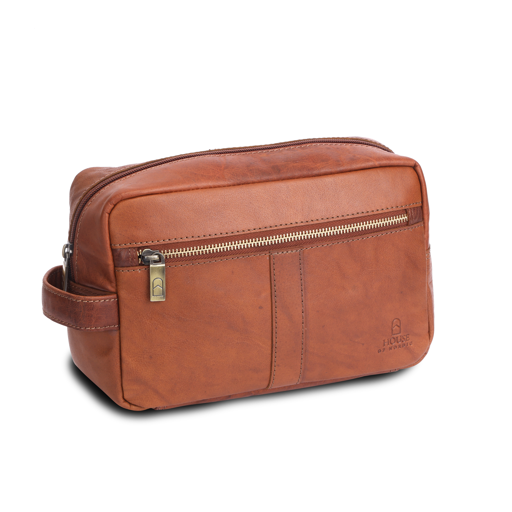 Toalettmappe i skinn - Cognac