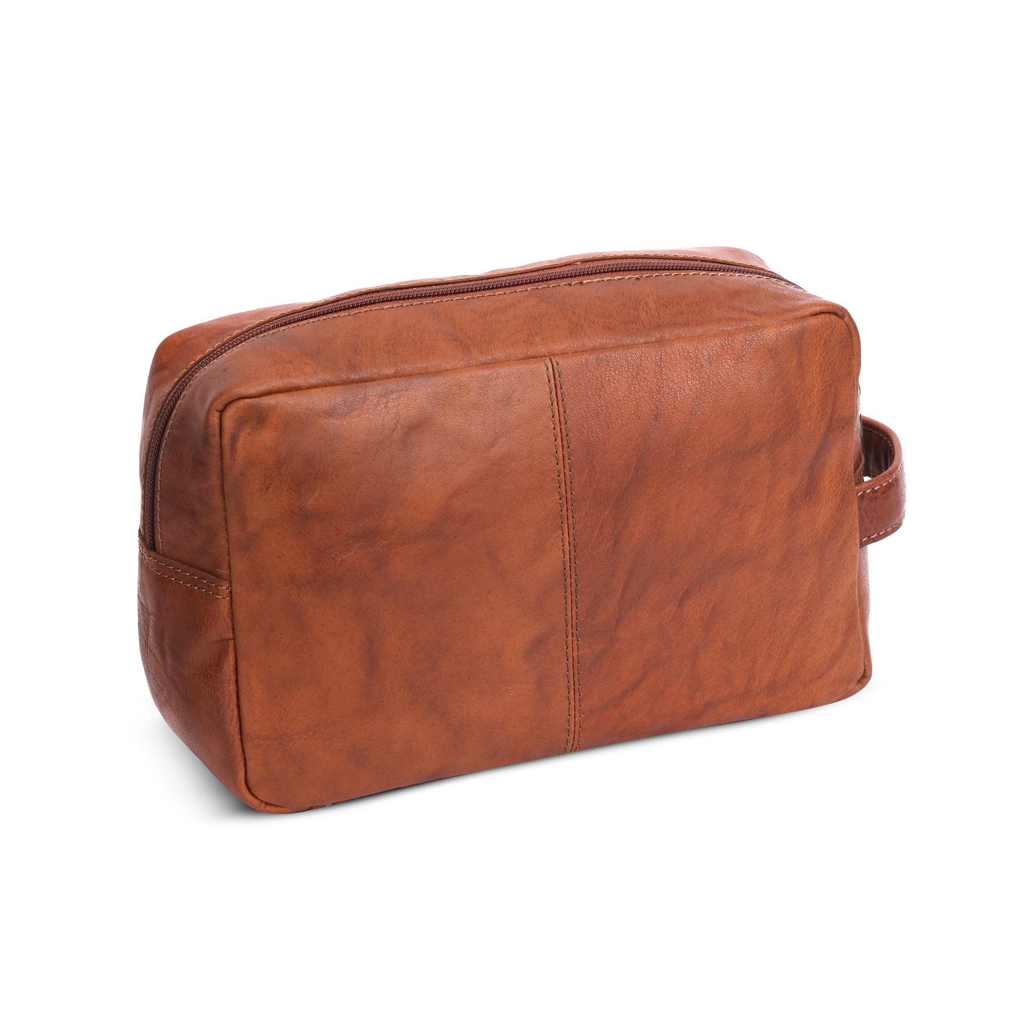 Toalettmappe i skinn - Cognac