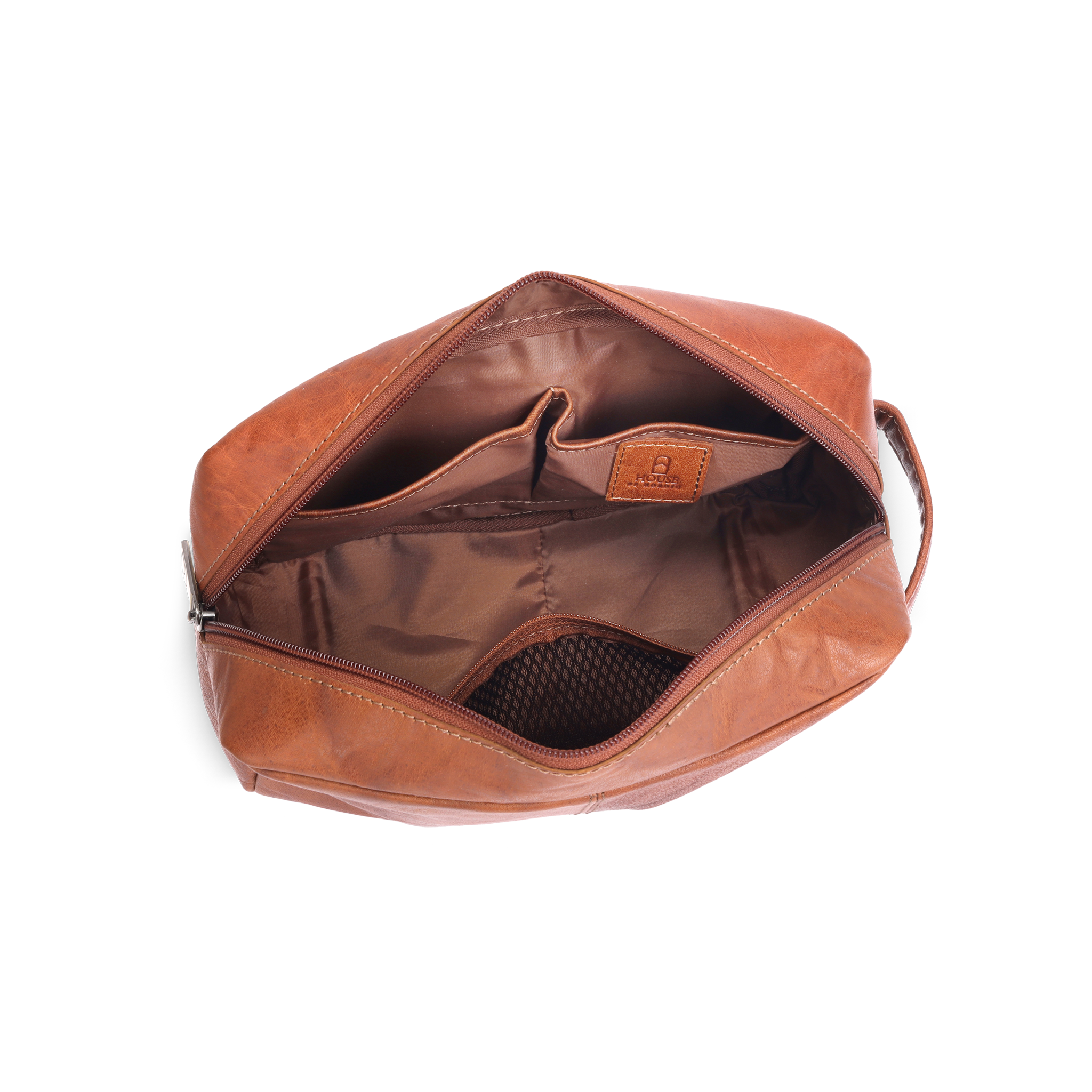 Toalettmappe i skinn - Cognac