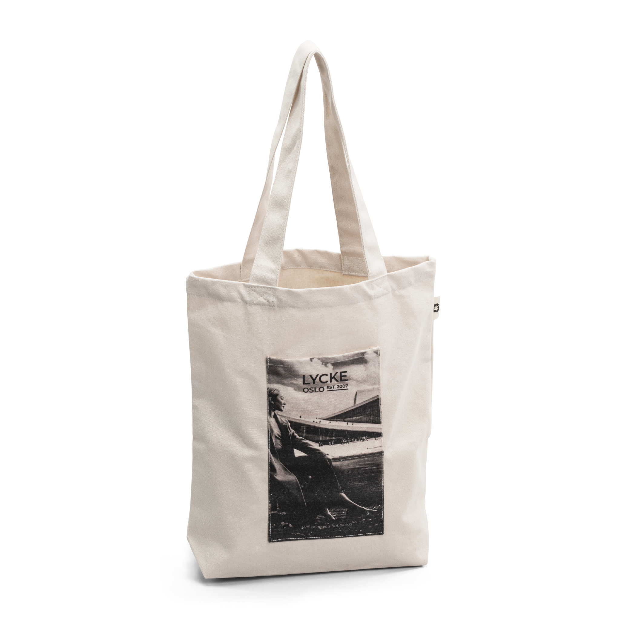 Handlenett i resirkulerbar bomull - Beige/Black