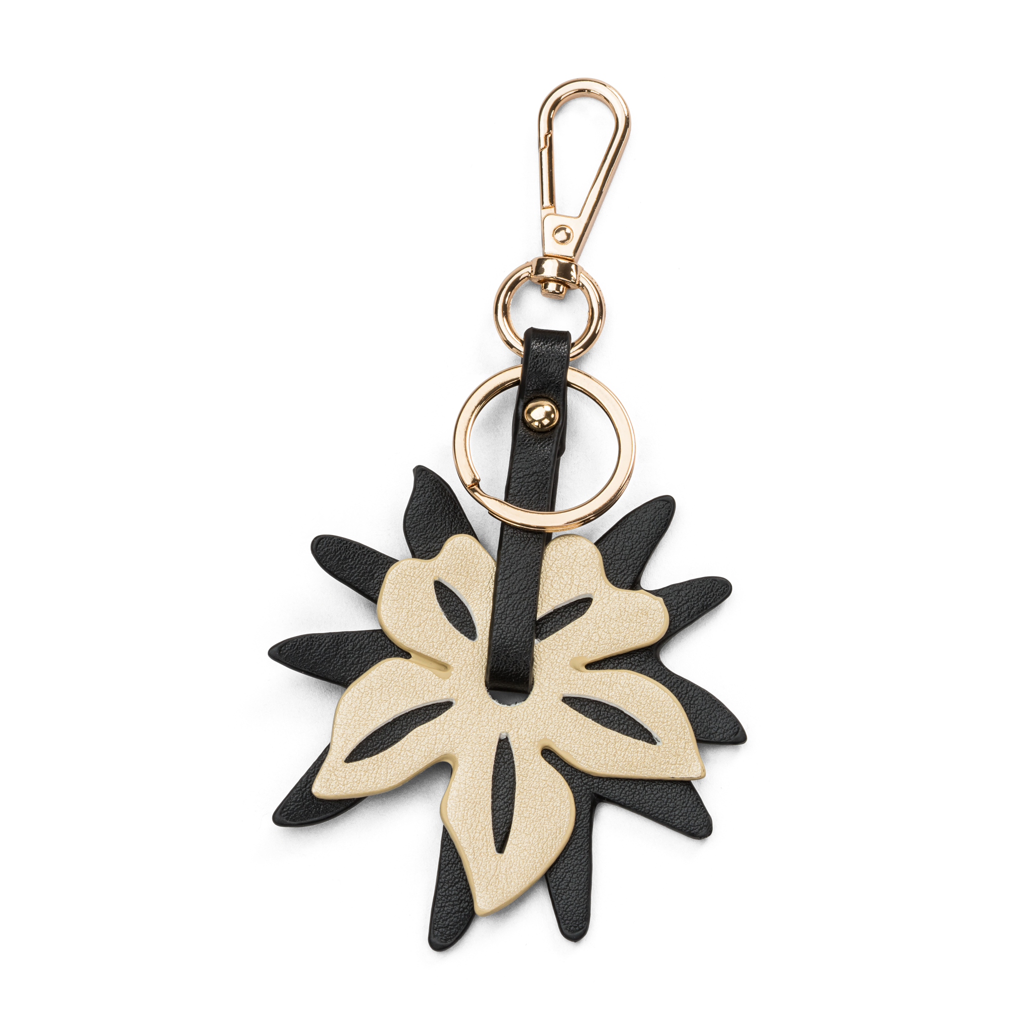 Bag charm/nøkkelring blomstermotiv - Sv/guld