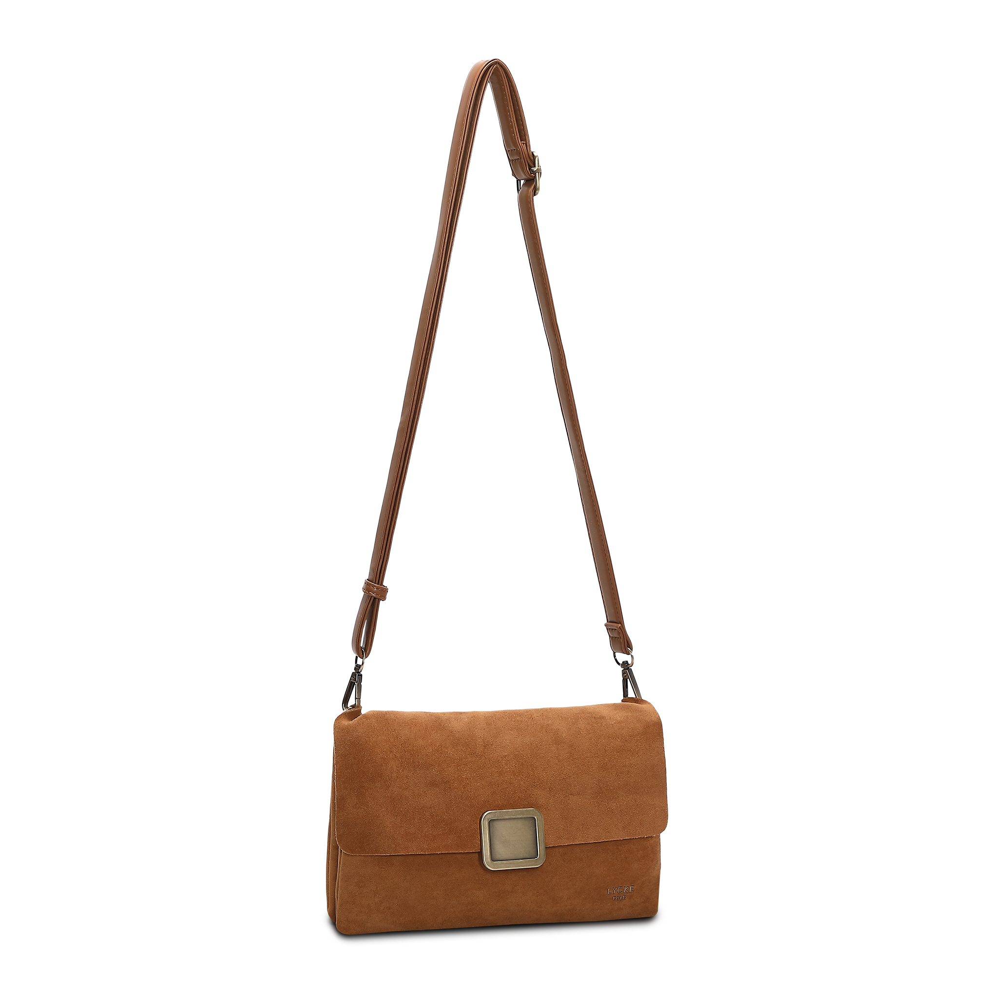 Crossbody-veske med klaff - Kamel