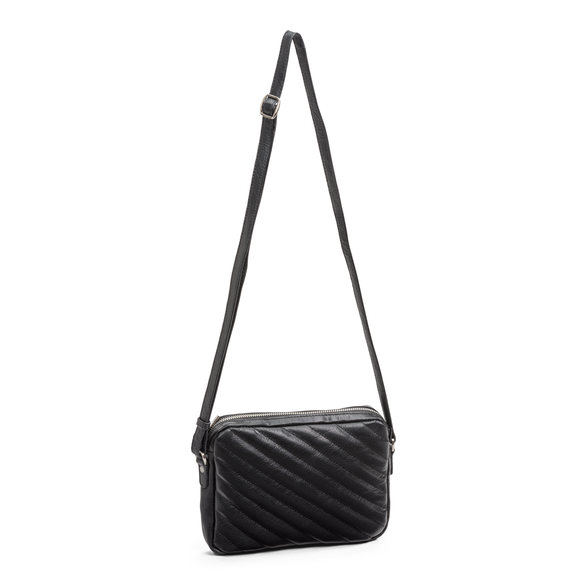 Quiltad crossbody i skinn - Svart