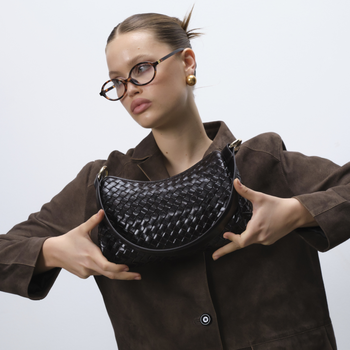 Eleonora Salerno skulderveske flettet skinn Mørk brun