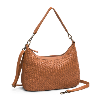 Flettet hobo-veske i skinn Cognac