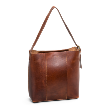 Bucket bag i skinn Cognac