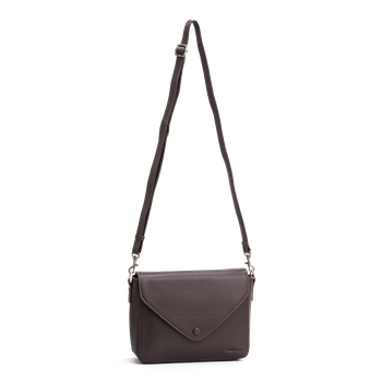 Skinnveske med klaff Mørk brun