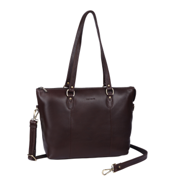 Tote bag 12,3" medium i skinn Mørk brun