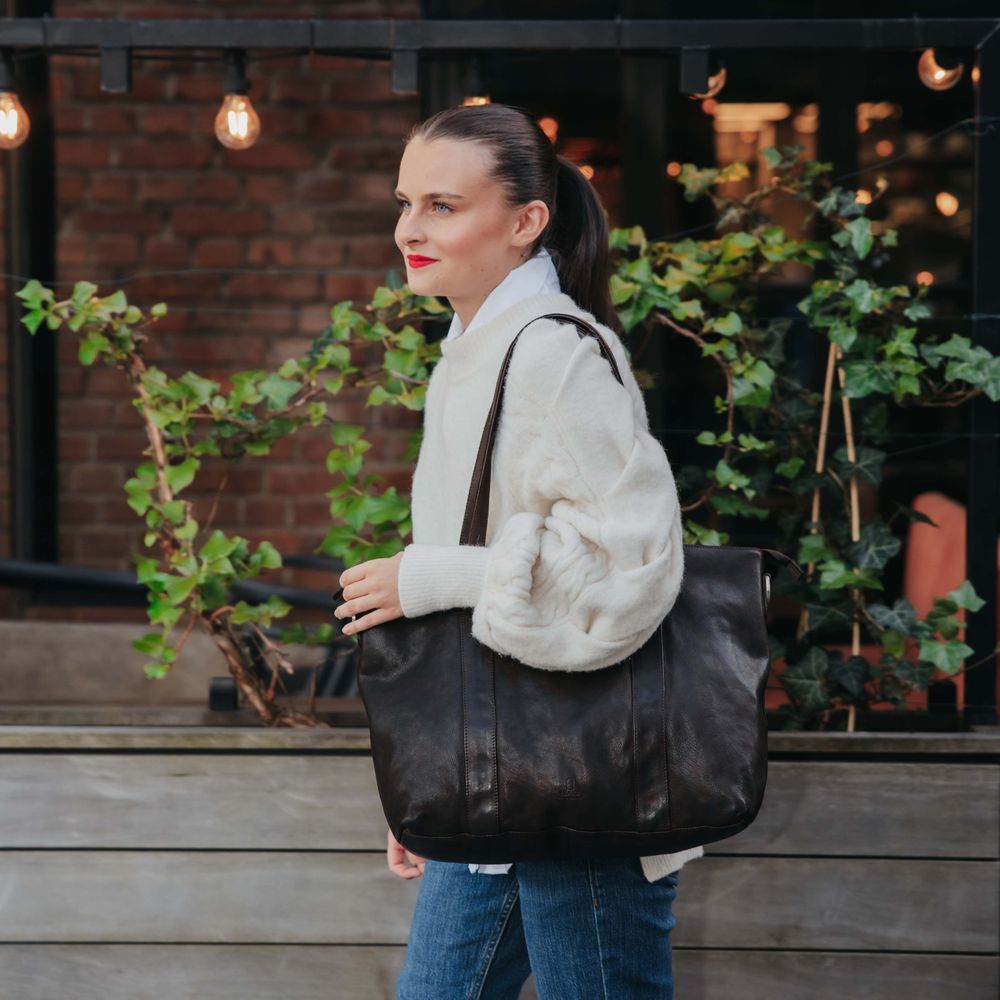 Vintage tote bag i skinn