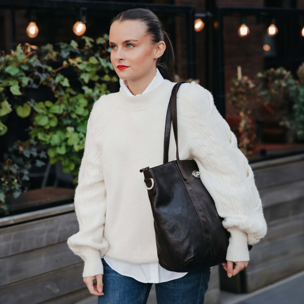 Vintage tote bag i skinn