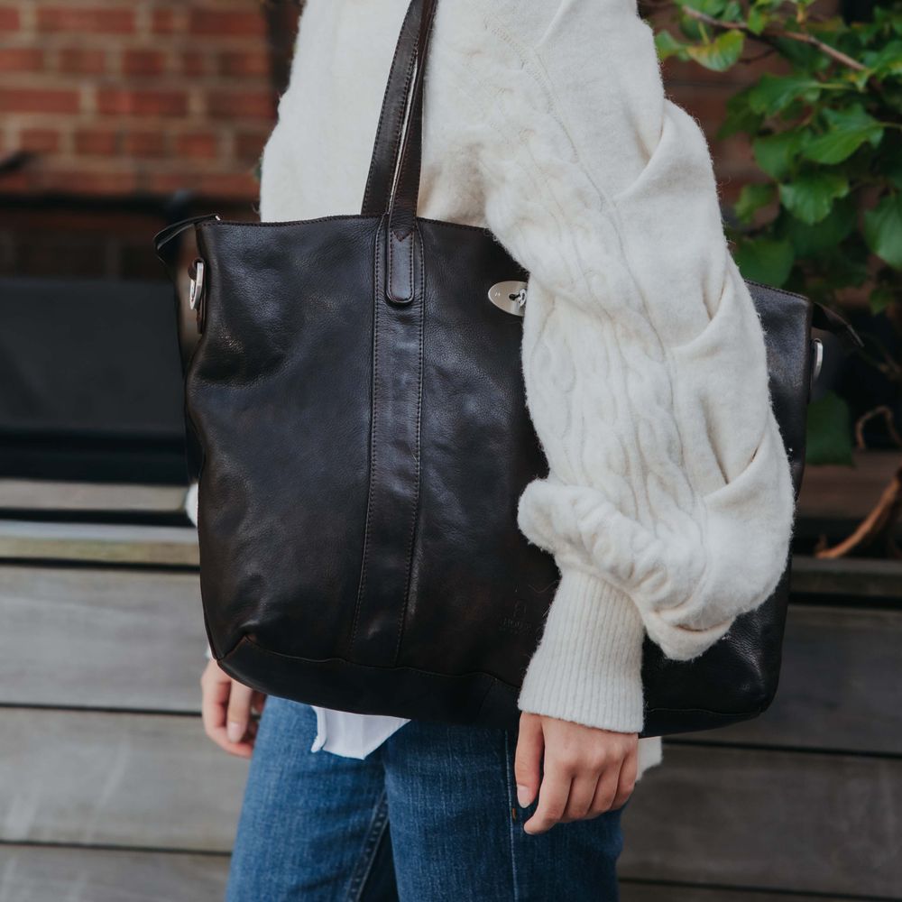 Vintage tote bag i skinn
