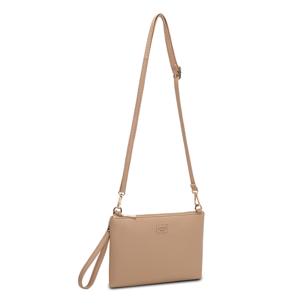 Alma clutch-veske med lang rem - Kamel