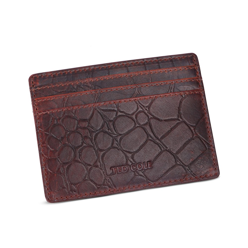 Kortholder i skinn - Croco Brown