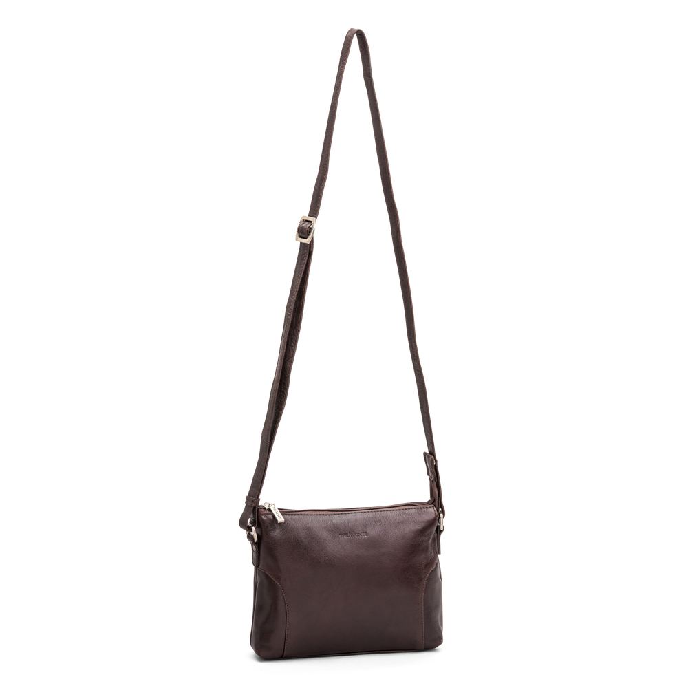 Crossbody-veske small i skinn - Brun