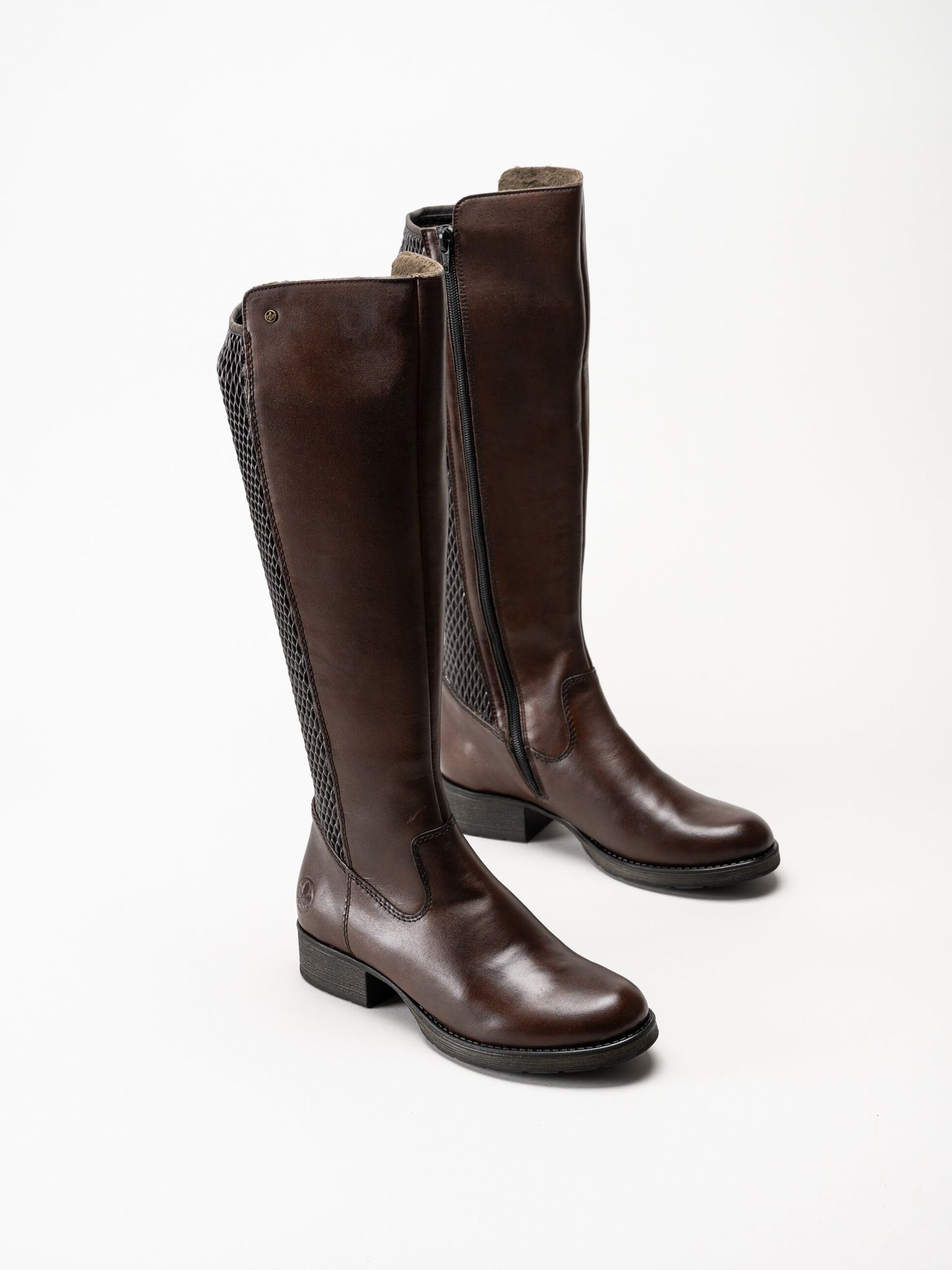 Rieker - Bruna höga stövlar i skinn med strech