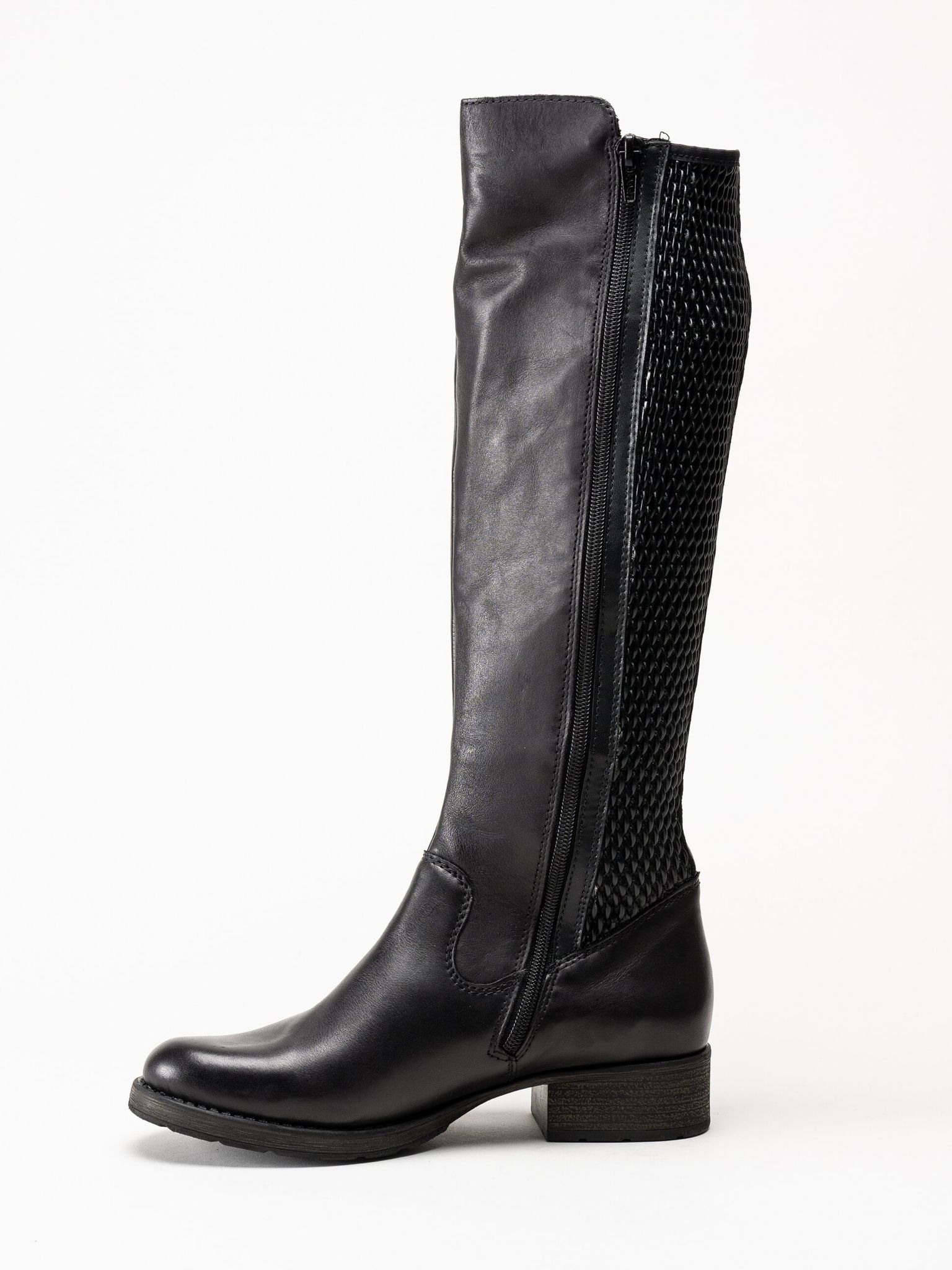 Rieker - Svarta höga stövlar i skinn med strech