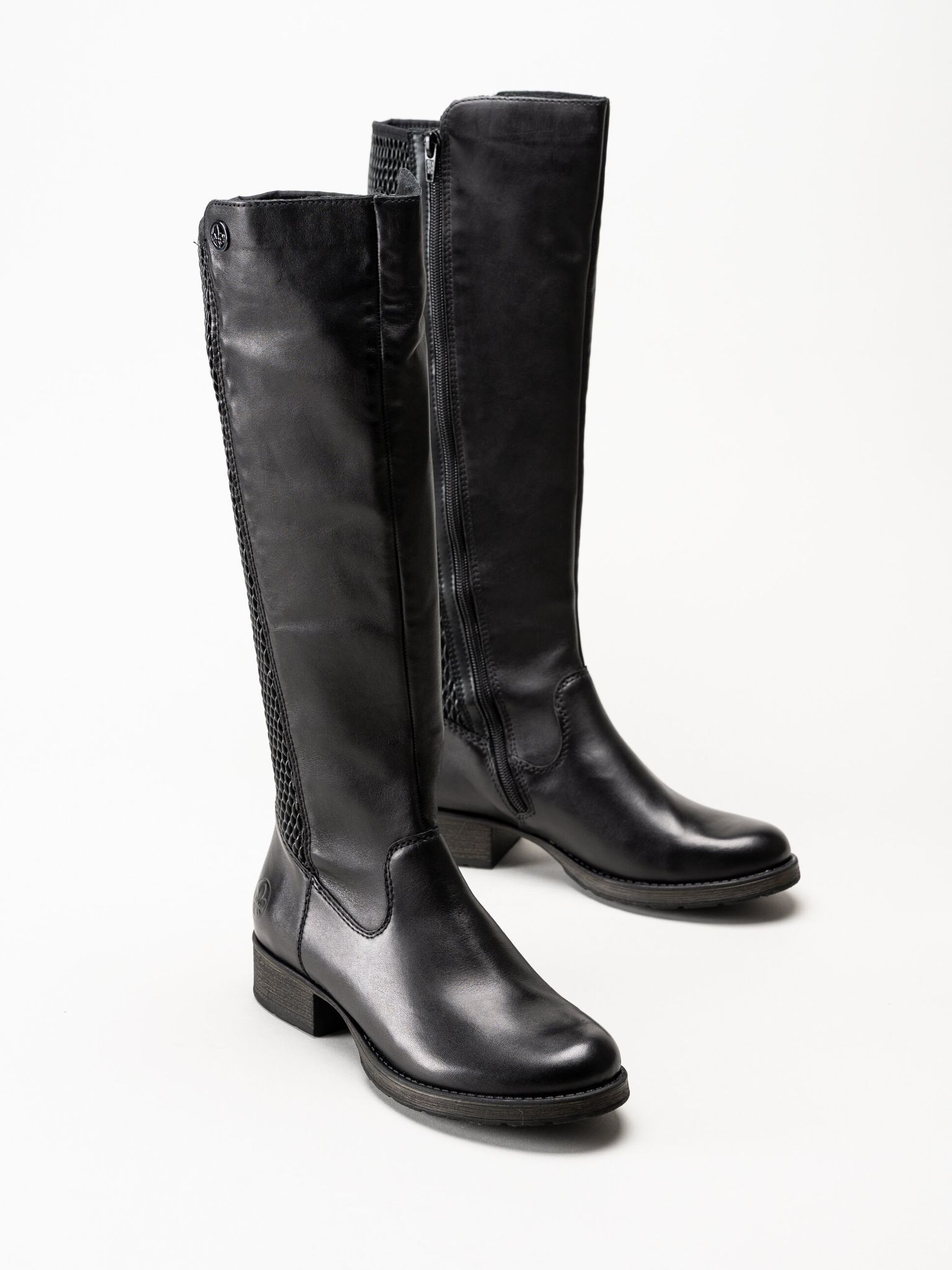 Rieker - Svarta höga stövlar i skinn med strech