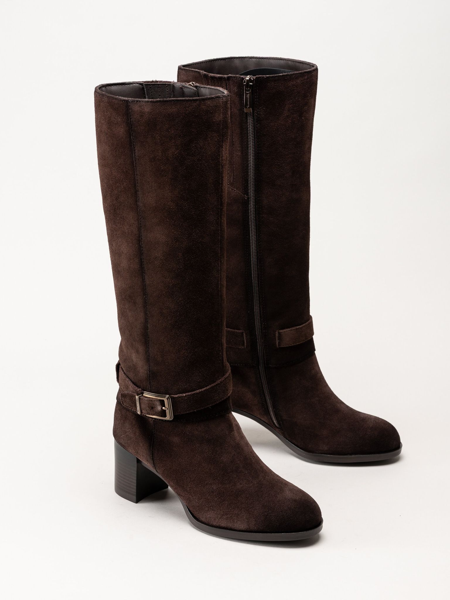 Tamaris - Bruna mockastövlar med klack