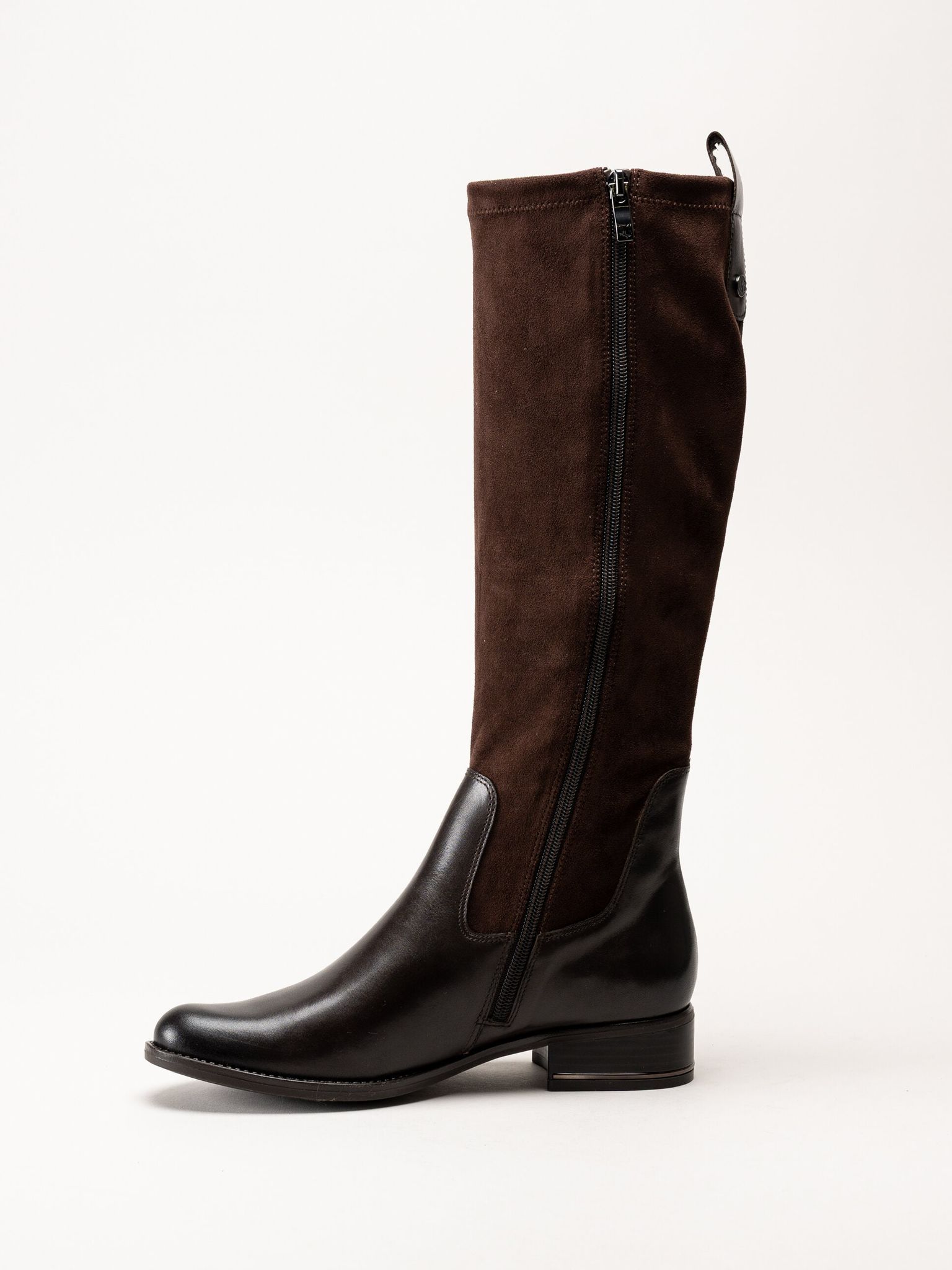 Caprice - Mörkbruna stövlar i skinn och textil