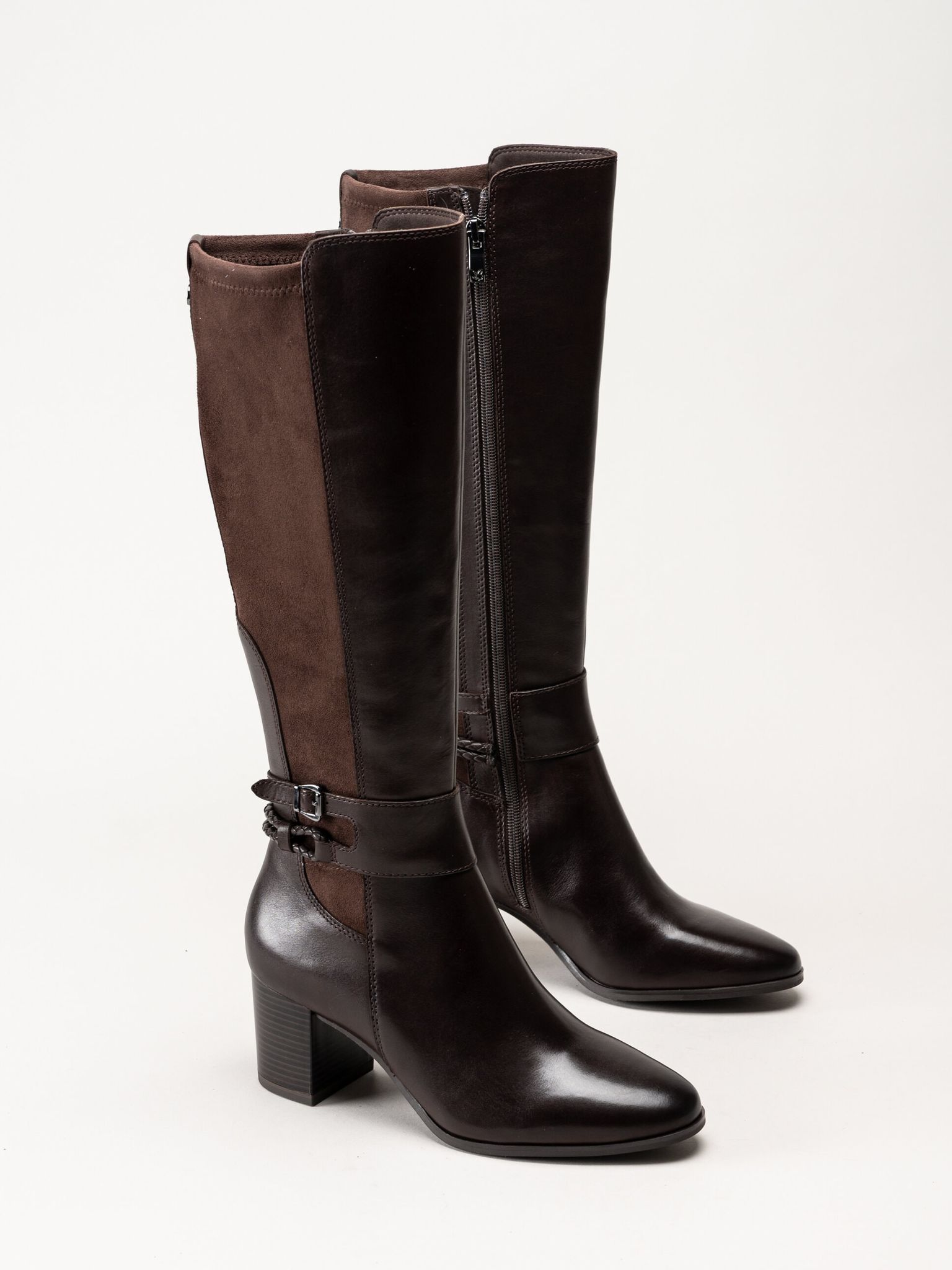 Caprice - Mörkbruna skinnstövlar med klack