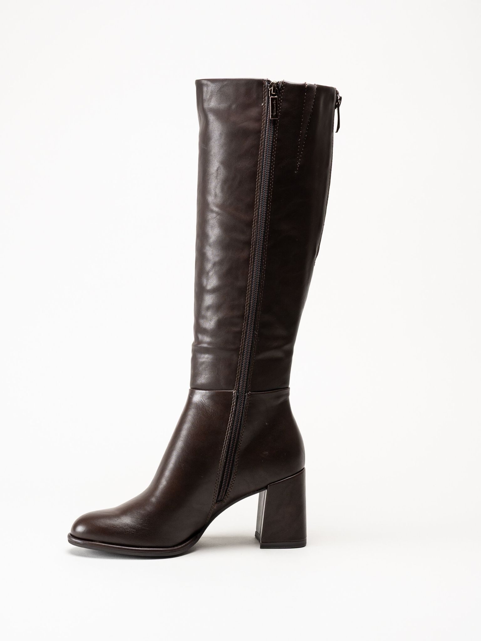 Tamaris - Bruna högklackade stövlar i skinnimitation