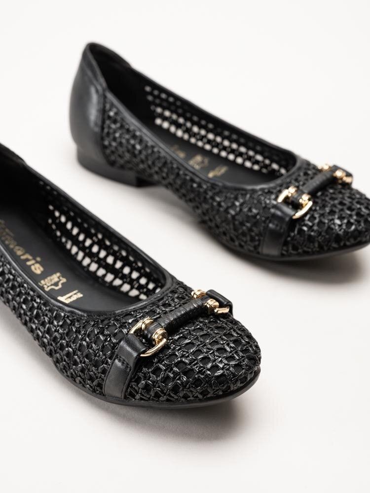 Tamaris - Svarta ballerinaskor i virkad textil
