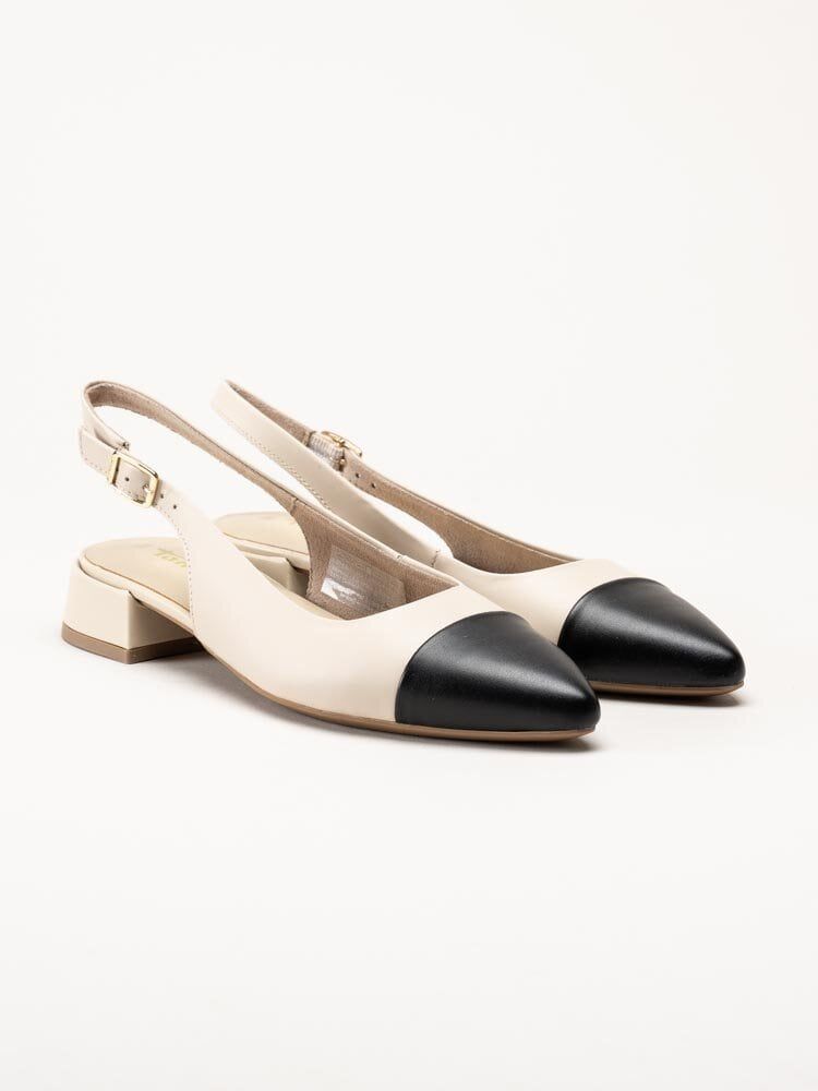 Tamaris - Off white slingback pumps i skinn