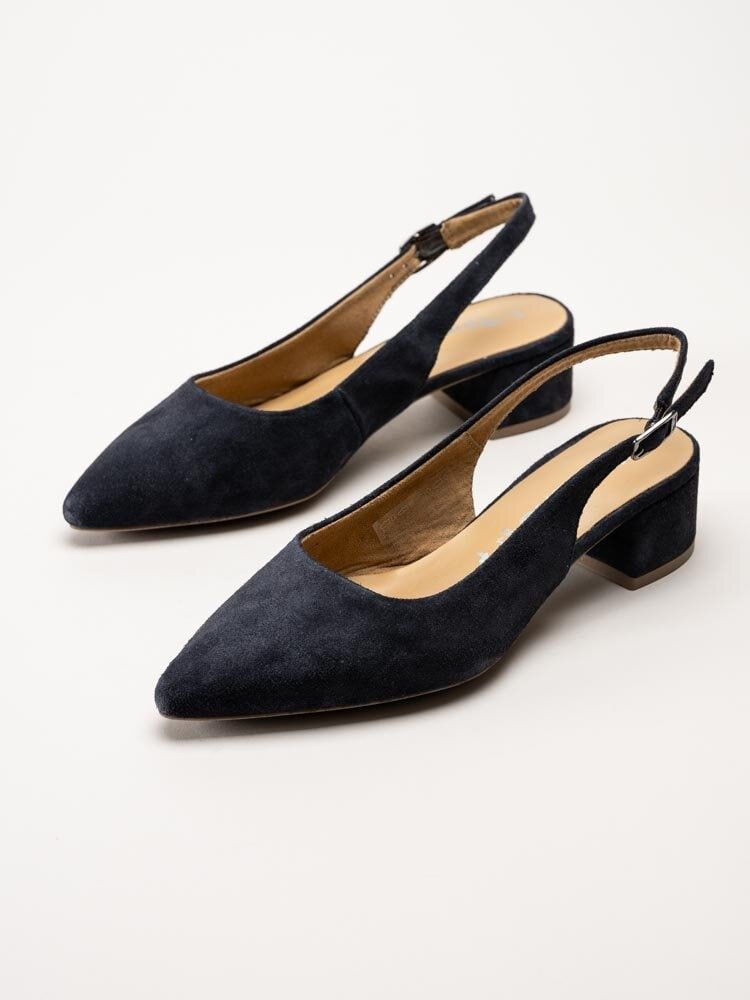 Tamaris - Mörkblå slingback pumps i mocka