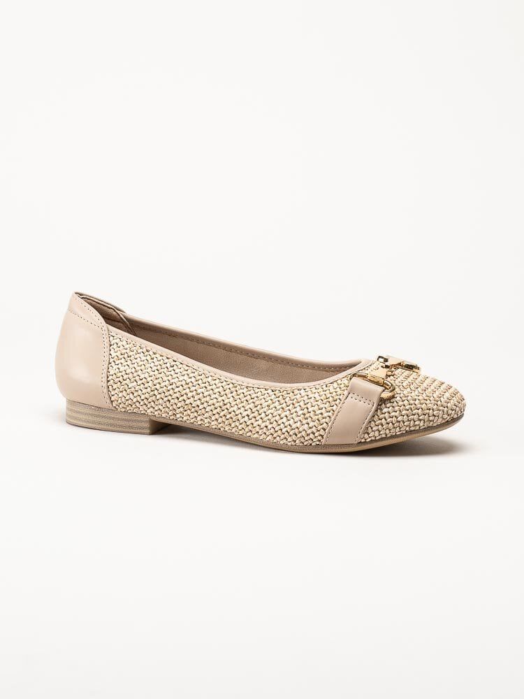Tamaris - Ljusbeige ballerinaskor i vävd textil