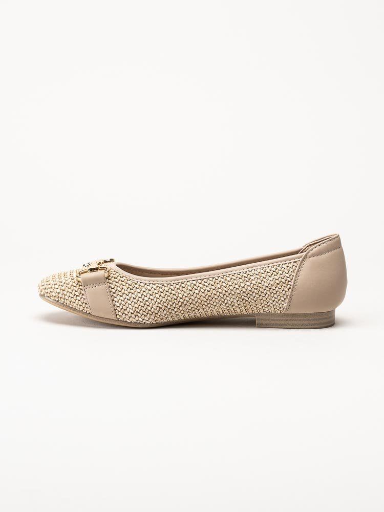 Tamaris - Ljusbeige ballerinaskor i vävd textil