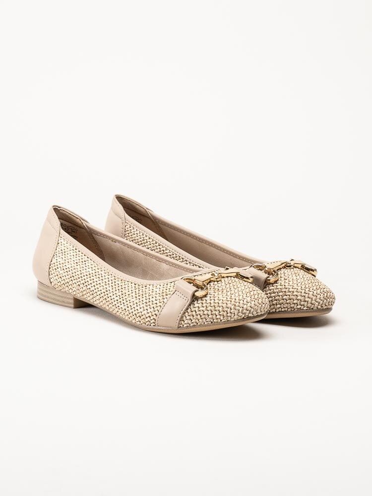 Tamaris - Ljusbeige ballerinaskor i vävd textil