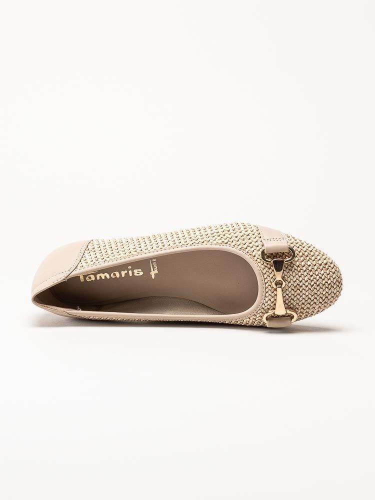 Tamaris - Ljusbeige ballerinaskor i vävd textil