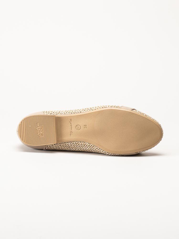Tamaris - Ljusbeige ballerinaskor i vävd textil