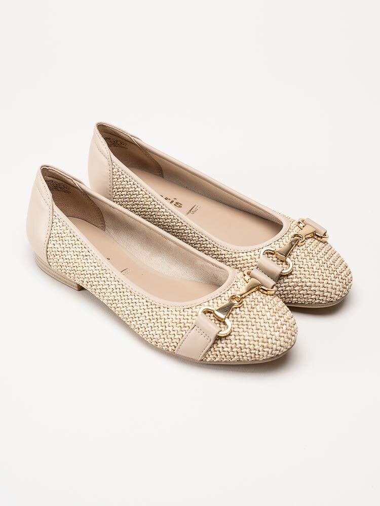 Tamaris - Ljusbeige ballerinaskor i vävd textil